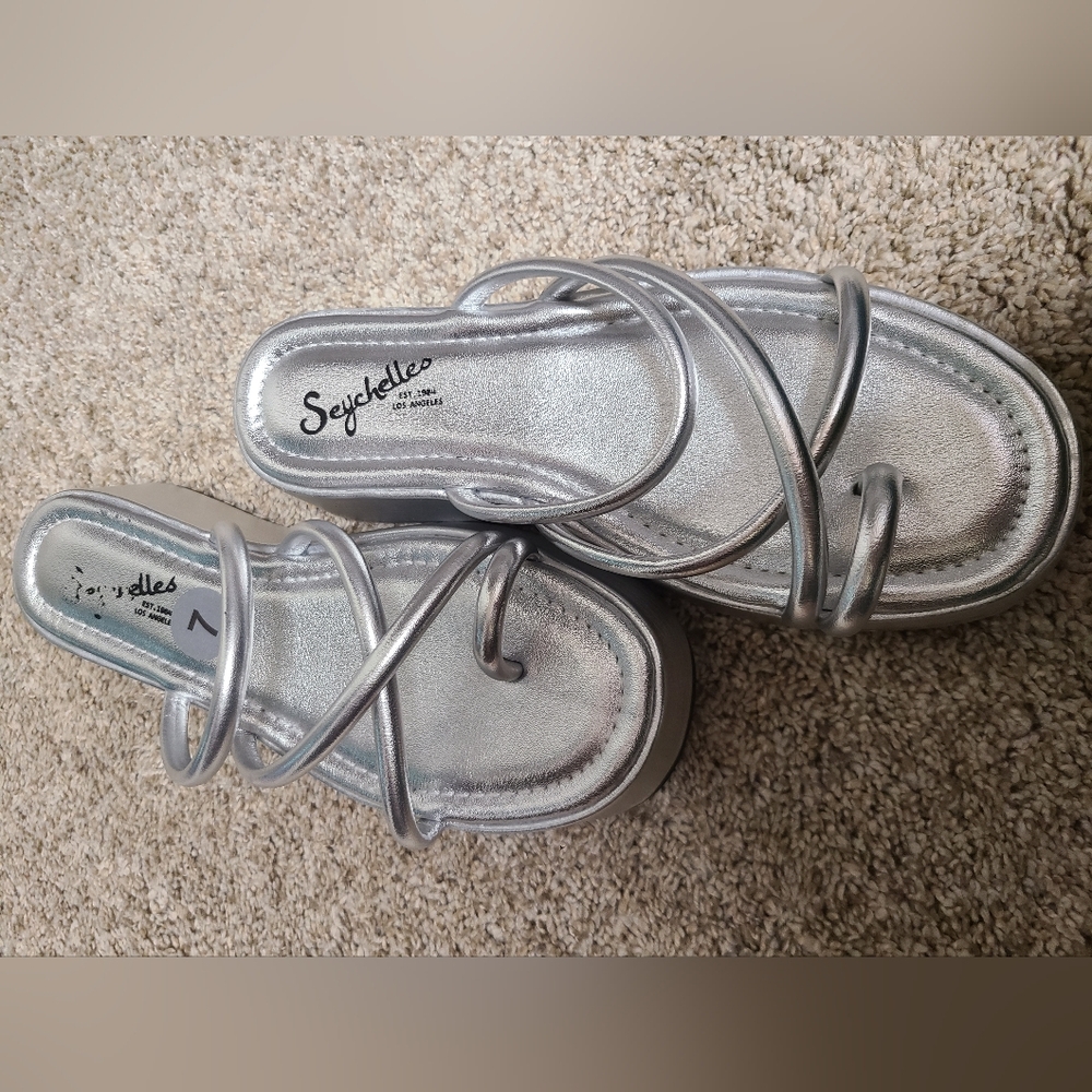 Seychelles Rule The World Platform Flatform Strappy Silver Sandal  NWOT